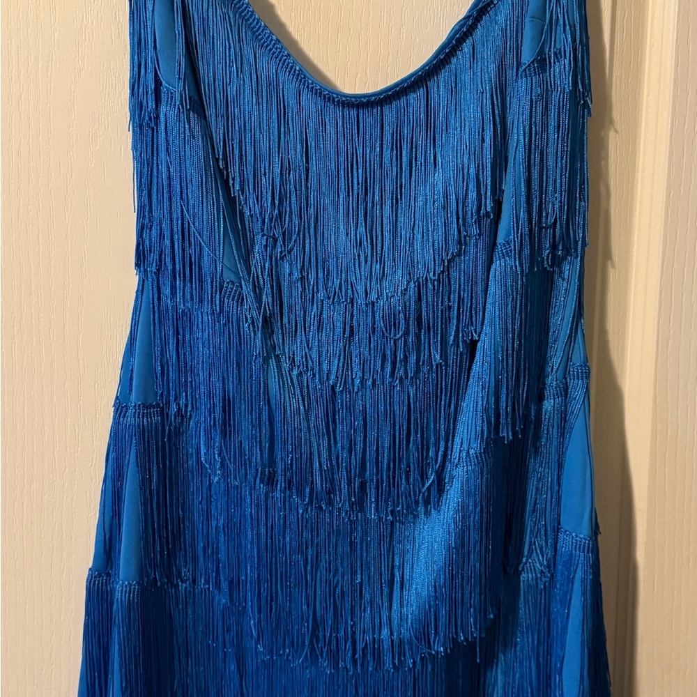 Fashion Nova Strapless Fringe Dress - Blue